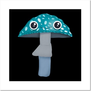 Teal kawaii mushroom Posters and Art